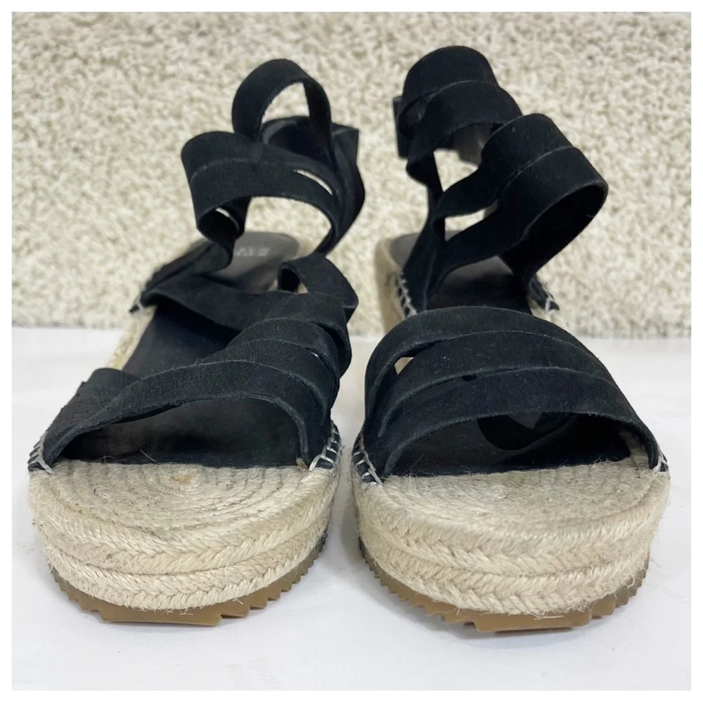 Eileen Fisher LARGO Espadrille Wedge Sandal Women's Black Leather 9 Platform